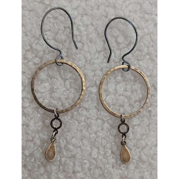 Boho Sterling Silver Hook & Mixed Metal Crystal Dangle Earrings 2.5 in - Picture 8 of 11